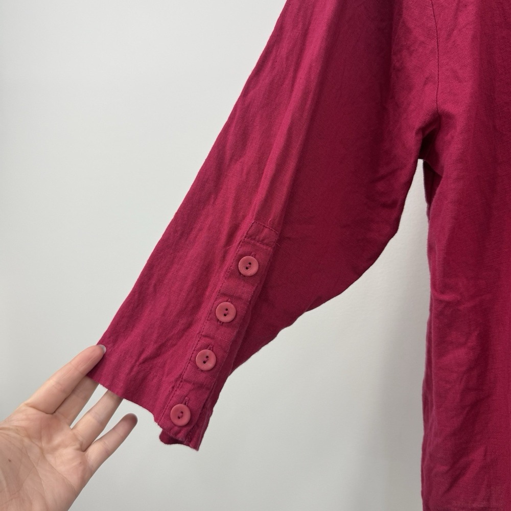 Flax 100% Linen Top Womens L Raspberry Lagenlook Boxy Lagom Coastal Oversized - Picture 12 of 14